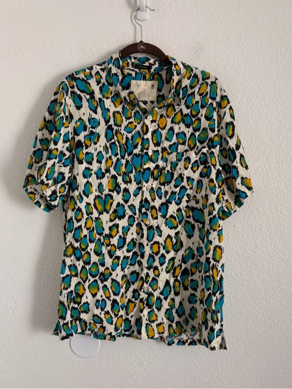 R13 Men's Size Medium Multicolor Leopard Print Tony Shirt - Picture 1 of 5